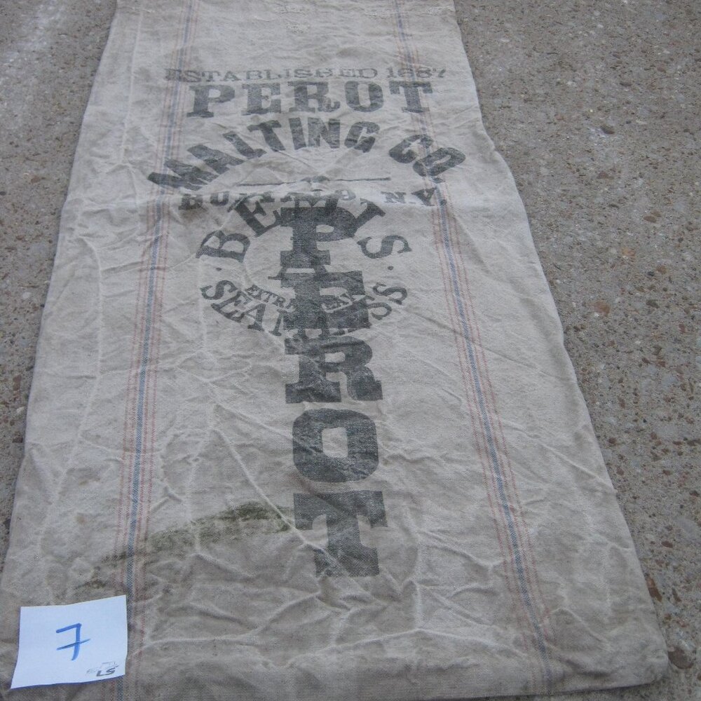 Vintage Feed Sack PEROT Malting Co Buffalo N.Y. Canvas Heavy Cloth empty sack